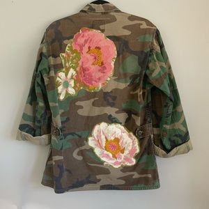 Up-cycled VTG Boho Camo Jacket Distressed Floral M